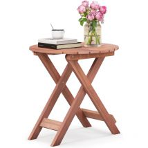 Tavolino Laterale da Giardino in Legno, Tavolino Pieghevole con Piano Traforato e Maniglia Sollevabile, Tavolino da Caffè per Interni ed Esterni con
