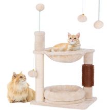 Tiragraffi per Gatti 72 cm, Albero per Gatti a 2 Livelli con Amaca Morbida, Letto Peluche, Pallie, Tiragraffi in Sisal e Spazzola Autolimpante, Torre