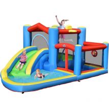 Costway - Toboggan Aquatique Gonflable pour Enfants avec Toboggan Balles Cibles, Ballon de Basket Sac de Transport avec Gonfleur 450W
