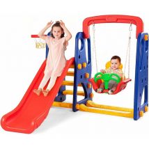 COSTWAY Toboggan pour Enfants Aire de Jeux 3 en 1 avec Balançoire,Portique