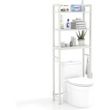 COSTWAY Toilettenregal 170cm, WC Regal mit 3 ablagen, Regal für Waschmaschine Metall, inkl. 3 Haken, mit höhenverstellbarer Querstange Wei-