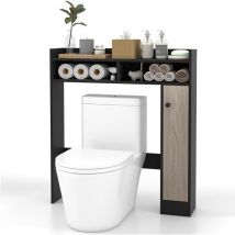 Costway - Toilettenschrank Bad Überbauschrank, Toilettenständer mit verstellbaren Regalböden, Badezimmerregal Holz, Badschrank freistehend (schwarz)