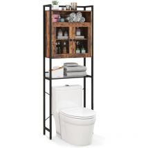 Toilettenschrank freistehend, Badezimmerregal mit Verstellbarer Ablage und Doppeltür, Waschmaschinenregal Toilettenregal multifunktional, WC-Schrank