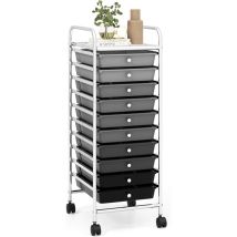 Costway - Tour de Rangement, Desserte à Roulettes avec 10 Tiroirs, Chariot de Rangement Stable Solide, 4 Roulettes Universelles avec Freins, Idéal