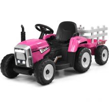 Costway - Tracteur avec Remorque Electrique pour Enfants 12 v avec Télécommande 2,4G - 3 Vitesses