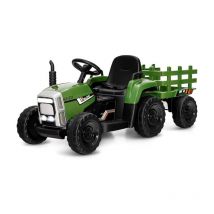 Costway Trattore con Rimorchio Cavalcabile per Bambini 12V, Trattore Elettrico Telecomandato, con Luci e Suoni, 30kg, 3+ Anni (Verde Scuro)