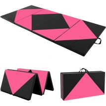 Costway - Weichbodenmatte klappbar, Gymnastikmatte tragbar, Yogamatte Turnmatte Klappmatte Fitnessmatte 240 x 120 x 5 cm Rosa + Schwarz