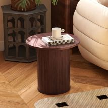 COSVALVE 40CM Round Circle Wood End Table, Fluted Farmhouse Side Table Sets for Living Room, Bedroom, Balcony, Small Spaces, Brown