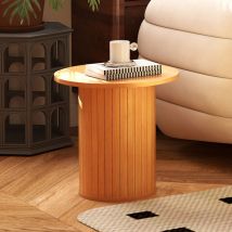 Cosvalve - 40CM Round Circle Wood End Table, Fluted Farmhouse Side Table Sets for Living Room, Bedroom, Balcony, Small Spaces, Natural