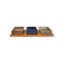 Planche en Bambou 25x1 Cm + 3 Coupes céramiques Assortis 12.5X8X3.2CM - Cosy&trendy