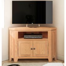 Hallowood Furniture - Cotswold Oak 2 Doors Corner tv Unit with 1 Shelf in Light Oak, Wooden tv Unit, tv Stand Cabinet, Corner Cabinet, tv Table,