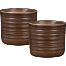 Cottage, set de 2 pots à fleurs en céramique, coloris: Dark Oak, diamètre 16,6 cm, hauteur 15,3 cm, 2,6 l vol. - Scheurich