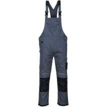 Portwest Latzhose PW3 Work Grau/Schwarz 65% Polyester, 35% Baumwolle Robuste Gartenhose mit elastischem Gürtel und vielen Taschen