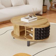 Couchtisch Aus Holz, Beistelltisch Mit Verstecktem Innenregal, 360° Drehbare Ablageflächen, Niedriges Sideboard Im Einzigartigen Design, 85 X 80 X 45 