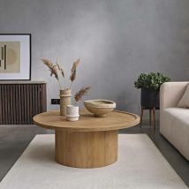 Couchtisch aus massivem Teakholz rund