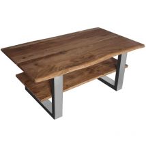 Sam Outillage - Couchtisch Baumkante 115 x 65 cm Akazie massiv + nussbaumfarben silber patrick
