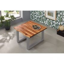 Couchtisch Baumkante 80 x 80 cm Akazie cognacfarben silber Esra