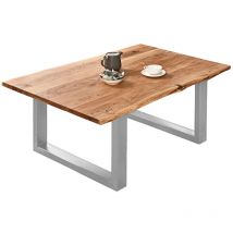 Couchtisch Baumkante massiv Akazie naturfarben 100 x 70 cm silber billy