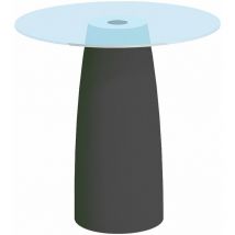 Couchtisch Break Cromia aus Harz mit Glasplatte für den Außenbereich 'Made in Italy' Einfarbig ø 70 cm -Grau / 90 cm