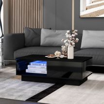 Moderner Hochglanz-Couchtisch mit 15-farbigem LED-Licht (95x55x32cm) Schwarz