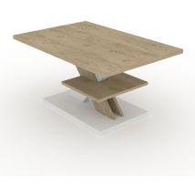 Couchtisch in Eiche und Weiß, 90x60 mit Ablage, modernes und elegantes Design