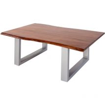 Sam Outillage - Couchtisch Baumkante massiv Akazie Nussbaum 110 x 75 cm U-Gestell silber insa