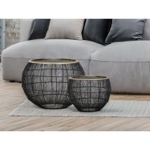 Couchtisch mika 2 teilig - Korbtisch Metall in Schwarz mit Goldakzenten
