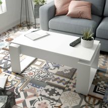 Couchtisch Flint, Couchtisch mit abnehmbarer Platte, Couchtisch für das Wohnzimmer, cm 105x55h45/56, Weiß