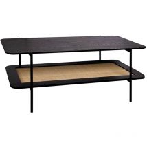 Couchtisch mit Holzeffekt und Rohrgeflecht Doppelplatte 110 cm - Sweeek