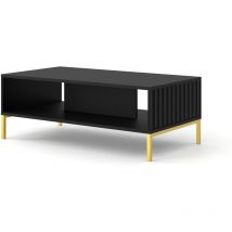 Bim Furniture Couchtisch WAVE schwarz matt – 90cm Breite – 60cm Tiefe – 43cm Höhe – MDF-Fräspanel – Metallfüße – elegante Wohnmöbel
