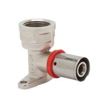 Coude femelle avec support 3/4'' pour tube multicouche 20 mm, à utiliser avec sertisseuse, gris