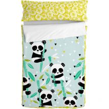 Happyfriday - Couette rembourrée Moshi Moshi Panda Garden Blue Bleu 105 x 200 cm