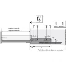 Hettich - Coulisses à billes pour tiroir InnoTech Atira - charge 30kg - sortie totale - Quadro V6 Push to open - l 520 mm