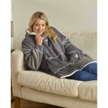 Heated Eskimo Sherpa Hoodie Blanket/Throw Grey Oversized, one size fits most - Country Club