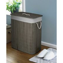 Country Club - Oblong Eco-friendly Bamboo Laundry basket with a Lid, Washable Liner and Divider, Grey, 52 x 32 x 60cm