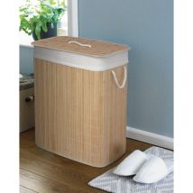 Country Club - Oblong Eco-friendly Bamboo Laundry basket with a Lid, Washable Liner and Divider, Natural, 52 x 32 x 60cm