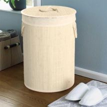 Country Club - Round Eco-friendly Bamboo Laundry basket with a Lid and Washable Liner, White, 35 x 35 x 50cm