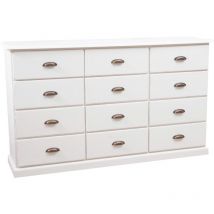 Country-style solid lime wood antiqued white finish w 170xDP40xH100 cm sized drawer unit. Made in Italy
