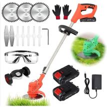 Ideko - Coupe Bordure jardin sans Fil avec 2 batteries rechargeable 3 type de lames longueur télescopique Orange