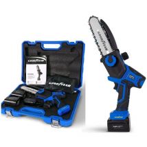 Goodyear - Scie elagage sans fil 16,8V 2 batteries lithium 4Ah Chargeur et kit d'outils inclus Mini Tronçonneuse