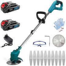 Mawiron - Coupe-bordure sans fil, 30mm coupe-herbe électrique avec kits de lames, avec 2 batteries 3,0 a et chargeur, compatible avec le chargeur