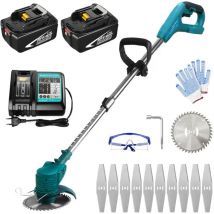 Coupe-bordure sans fil, 30mm coupe-herbe électrique avec kits de lames, avec 2 batteries 5,5 a et chargeur DC18RC, compatible avec le chargeur Makita