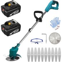 Coupe-bordure sans fil,30mm coupe-herbe électrique, coupe-gazon avec kits de lames, avec 2 batteries 5,5 A, compatible avec le chargeur Makita