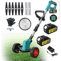 Coupe Bordures sans balais 3 en 1 -8 pouces avec 2x4000mAh batteries avec manche télescopique poignée réglable avec roues coulissantes