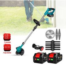 Coupe bordures sans fil 18V 125MM Poignée réglable Coupe-herbe - 2 batteries 1 chargeur et 8 lames