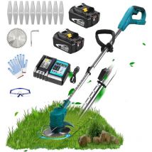 Pedony - Coupe-herbe électrique sans fil Coupe-herbe Coupe-bordure de jardin + Lames, avec 2 batteries 5,5 a et chargeur DC18RC, compatible avec le
