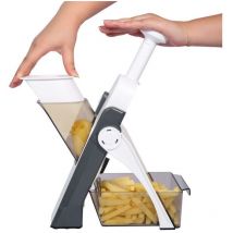 Ahlsen - Coupe-légumes multifonction : rondelles, julienne, cubes, frites Lame en acier inoxydable Oignon, carotte, patate, tomate, fruits---gris
