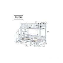 Lit superposé gain de place avec escalier, avec table réglable, avec canapé en bois, structure robuste en pin, blanc (90x200cm&120x200cm)