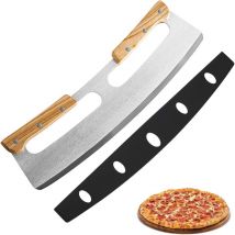 Umnuou - Coupe Pizza, Couteau à Pizza en Acier Inoxydable 35cm avec Manche en Bois, Couteau à Émincer Rapide et Même Professionnel (Argent)