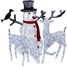 Monster-shop - Couple Biche & Cerf led Blanc + Bonhomme de Neige Lumineux Décoration de Noel Jardin Village de Noel